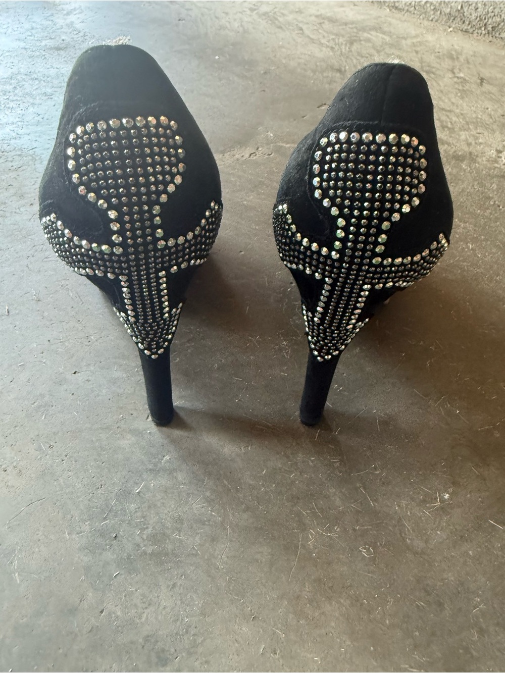 Black Rhinestone Embellished High Heel Pumps - Women's
